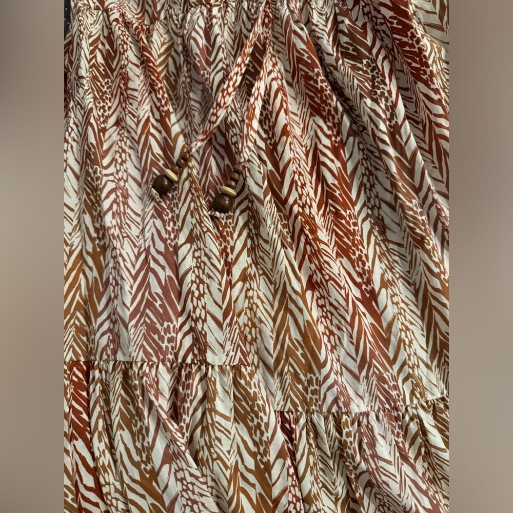 SHOSHANNA $495 Safari Stripe Tiered Cotton Midi-Skirt In Amber Multi - Picture 11 of 12